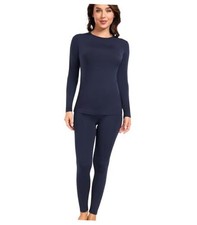 Women's Fleece Lined Thermal Underwear Set Long Johns Base Layer Small Navy