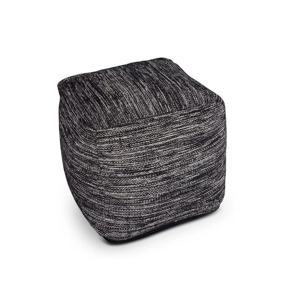 Pemberly Row Contemporary Square Handwoven Black/ Ivory Wool Pouf - Image 4 of 4
