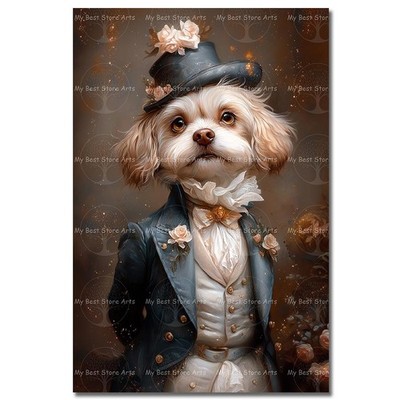 Puppy in Top Hat Art Print, Old West Poster, Farmhouse Dog Wall Decor