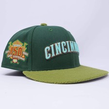 USED 1/8 Green Cincinnati Reds 150 Years 59fifty New Era Fitted Hat Cap