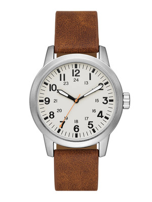 Men's Watch Off-White Easy Read Dial Tan Vegan Leather Strap Silver-Tone