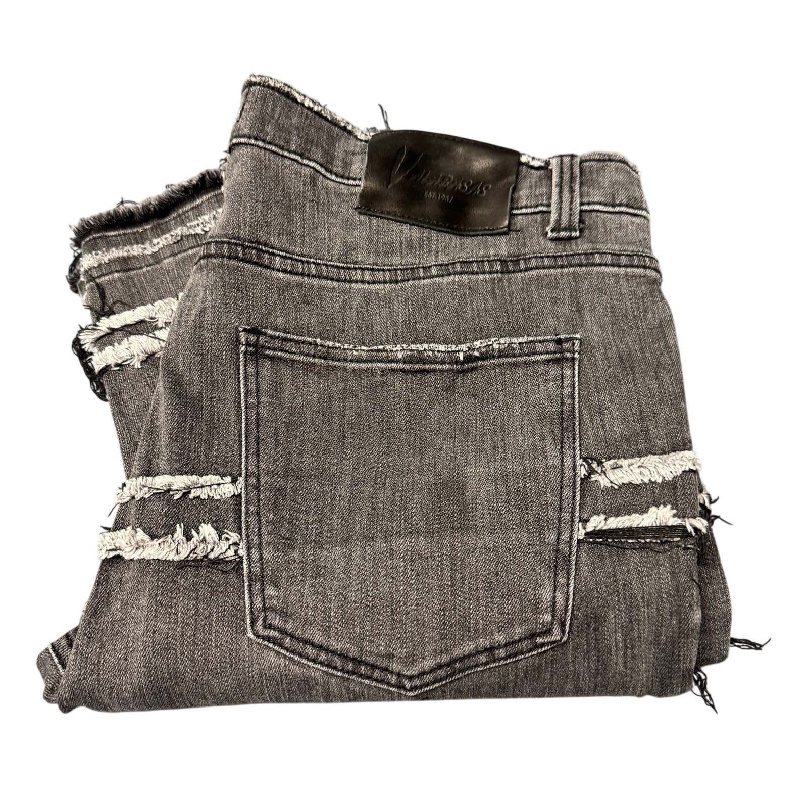 Valabasas Jeans Distressed Stacked Flare Mens 40 (41x36 ACTUAL) Dark Gray Denim