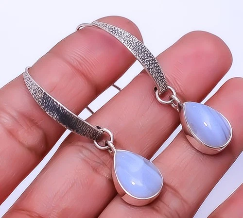 Blue Lace Agate - Namibia Designer Handmade 925 Sterling Silver Earring 1.76" E2