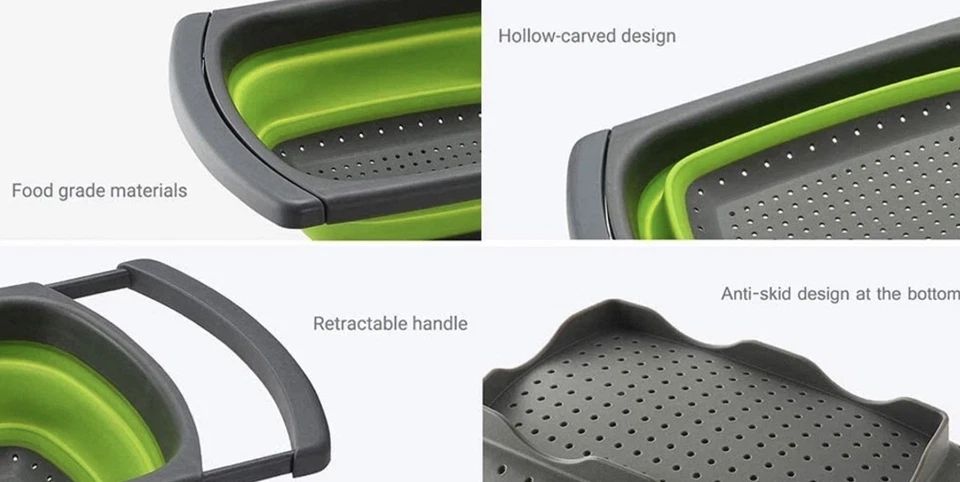 Collapsible Colander Over the Sink Extendable Handles Fruit Veggies Pasta - Image 3 of 4
