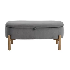 Gray Storage Bench: Cushioned Lift Top, Corduroy Seat, Solid Wood Legs