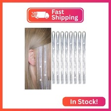 Hair Tinsel 8 Packs 1600 Strands 50 Inch Tinsel Hair Extensions Silver Heat Resi