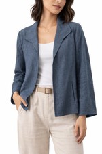 Talbots 100 Linen Open Front Jacket Blazer - Blue Chambray - Women s Size 6