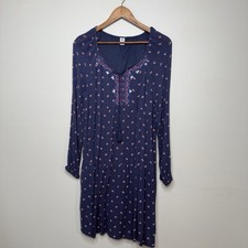 Old Navy M Embroidered Boho Peasant Dress Tiered Tassel Whimsy Floral Aztec