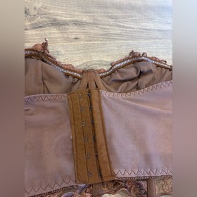 Romwe Floral Embroidered Mesh Corset Top Brown Wired Bustier Size M Sheer