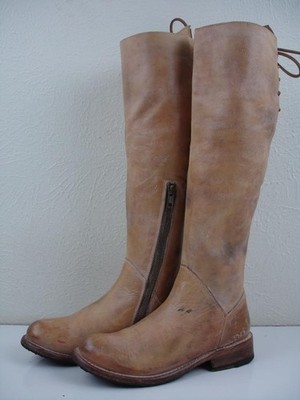 Women's 6 M Bed Stu Bench Made Manchester Tan Rustic Leather Knee High Boots Zip