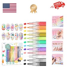 12 Colors Nail Art Pens Set, Nail Polish Pens for Nail Art Quick Drying 3D Ac...