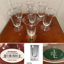 Vtg Set of 7 RALPH LAUREN Ella Platinum Crystal Footed Iced Tea Beverage Glasses
