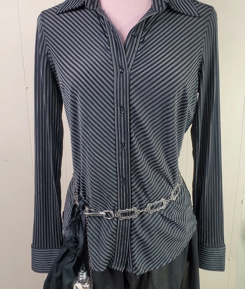 Women's Witch Wizard Costume Outfit Small Black Striped Sheer Sexy Skirt Hat - Image 4 of 4