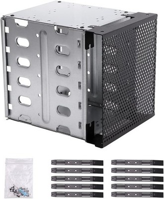 Stainless Steel Hard Drive Cage 5.25'' to 5X3.5 Rack SAS for Computer Hard Dri...