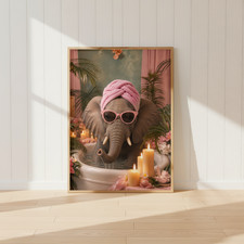 Glam Elephant Bathroom Wall Art – Pink Spa Animal Print – Luxury Girly Bathroom