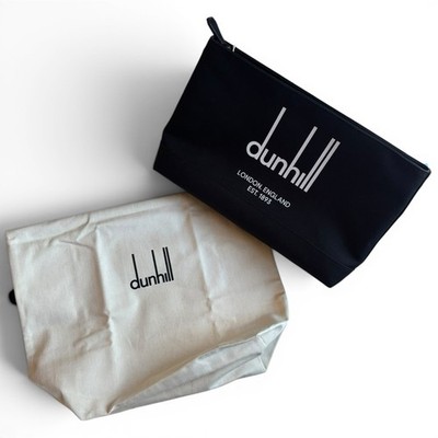 DUNHILL Herren Reißverschlusstasche Italienisch Groß Geldbörse Schwarz Leinen Baumwolle Luxus Tasche Neu
