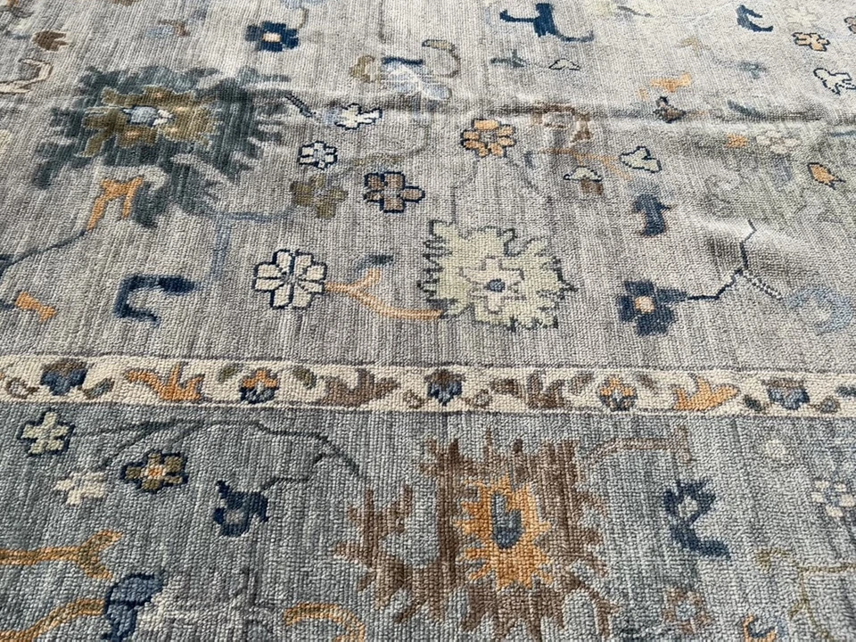 12x15 ft New Gray Blue Orange Turkish Oushak Heriz hand knotted NZ wool area rug - Image 2 of 4