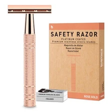 Rose Gold Double Edge Razor with 10 Platinum Coated Razor Blades