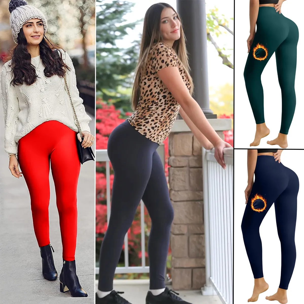 Ladies Leggings Tummy Control Support Thick Thermal Fleece Waist