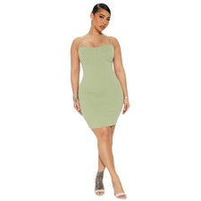 Beatrice Ribbed Mini Dress Olive Green Women's Size Medium