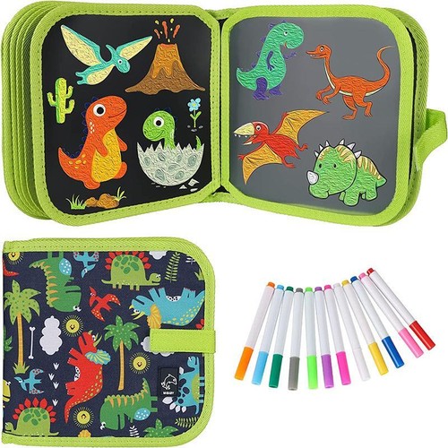 Erasable Doodle Book for Kids Reusable Drawing Pad with 12 Pens Travel Toy Set