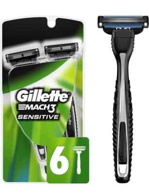 Gillette Mach3 Disposable Razors for Men, 6 Count, Designed for Sensitive Skin