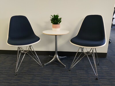 Eames Upholstered Molded Plastic Side Chair with Wire Base by Herman Miller