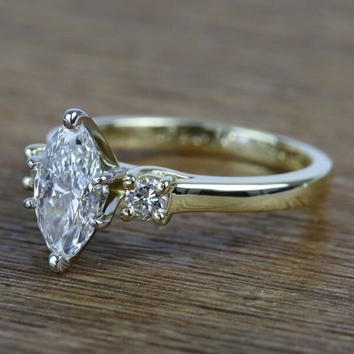 Solid 10k Two Tone Gold 9X4.5 MM Near White Marquise Moissanite Engagement Ring - Picture 2 of 4