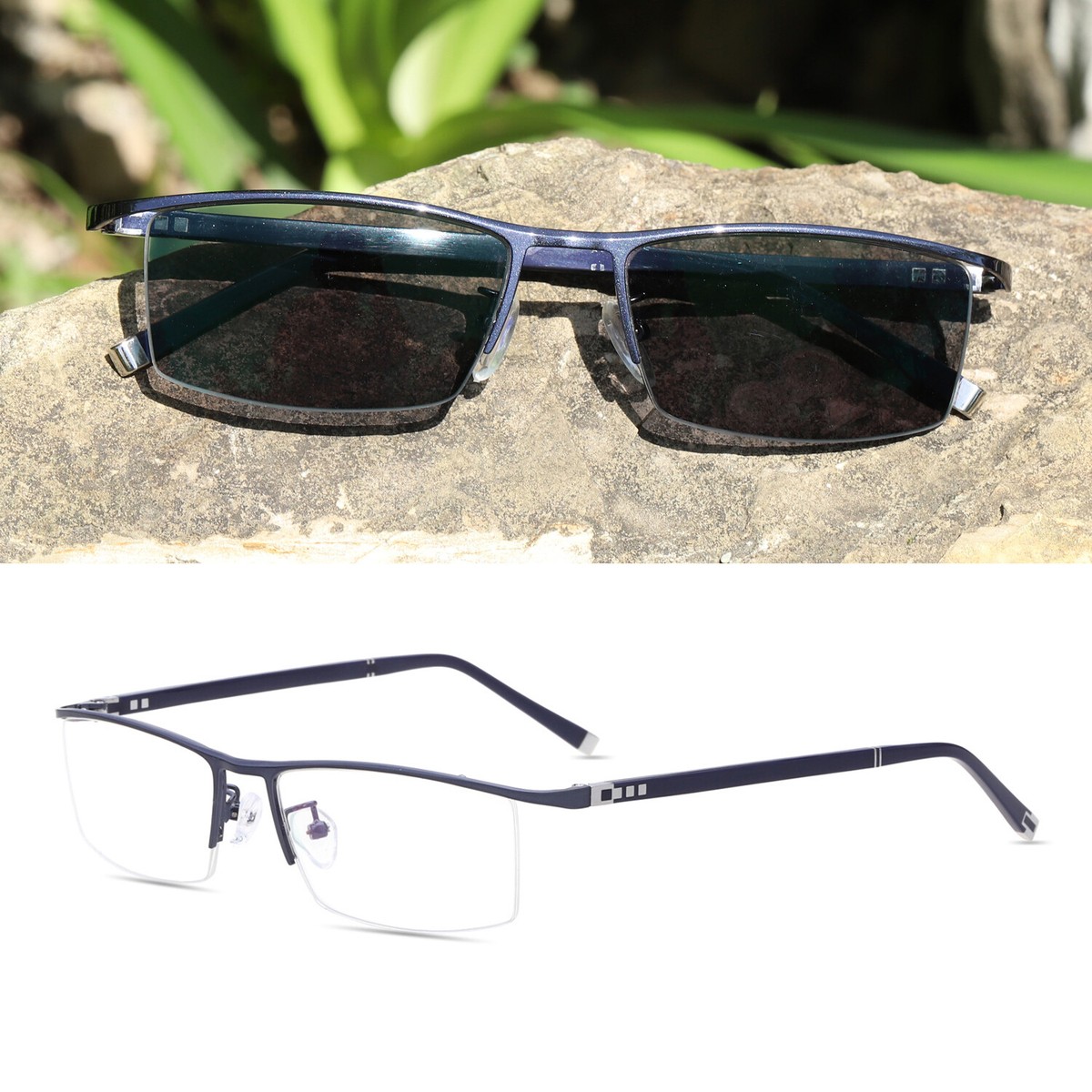Men's Half Rim Transition Photochromic Reading Glasses UV400