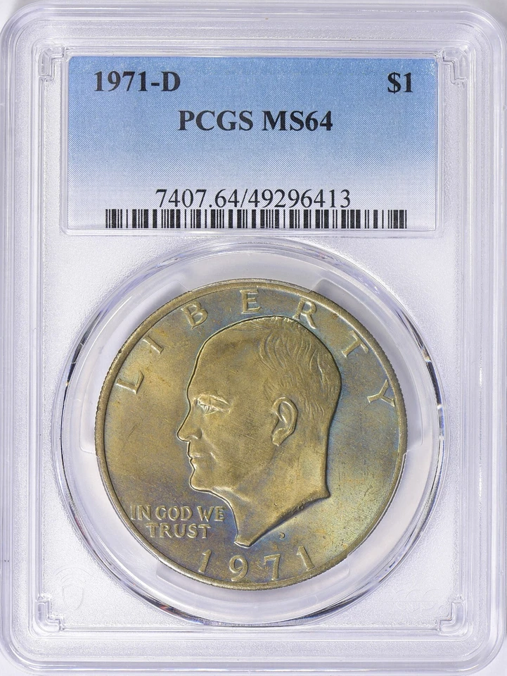 1971-D Eisenhower Dollar PCGS MS-64 Monster Two Sided Toning Toned Ike - Image 2 of 4