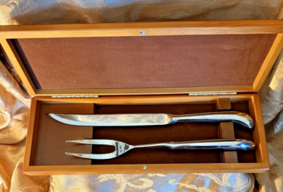 Vintage Chefmate Stainless Carving Knife & Fork with Wood Box - Excellent Cond.