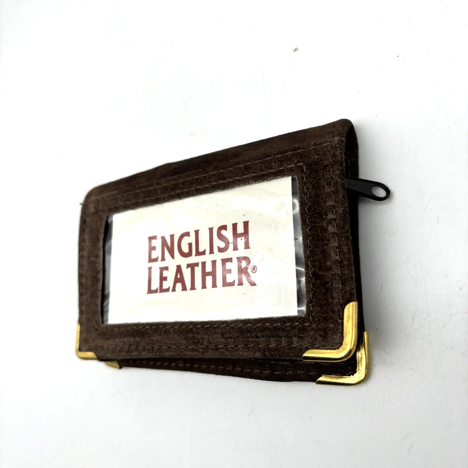 Nueva billetera fotográfica vintage inglesa de cuero marrón gamuza cremallera alrededor doble pliegue 5x3,25" Foto 4 de 4