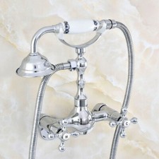 3-3/8" Chrome Wall-Mount Shower Faucets Bathroom Faucet with Hand Shower Spray