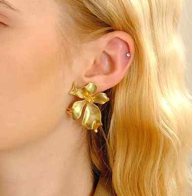 Große Blume Statement Ohrringe Blütenblätter übertrieben Vintage Stil Gold Silber groß