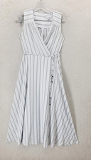 Calvin Klein Women Dress 2 White Striped Rayon Blend Sleeveless V Neck Maxi
