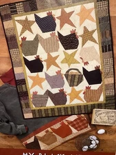PATTERN Chicken & Stars “My Black Hen” Quilt NEW Cheri Saffiote Indygo Junction.