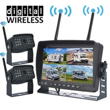7" Digital Wireless DVR Quad Monitor Split Screen Backup Rear View Camera 12-24V