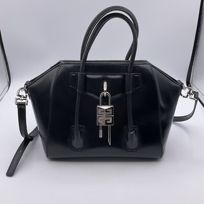 GIVENCHY Antigona Lock Mini Black Leather Top Handle Bag With Shoulder Strap