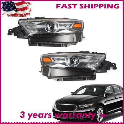Pair Halogen Headlights For 2013-2019 Ford Taurus w/Gray Trim Projector Headlamp