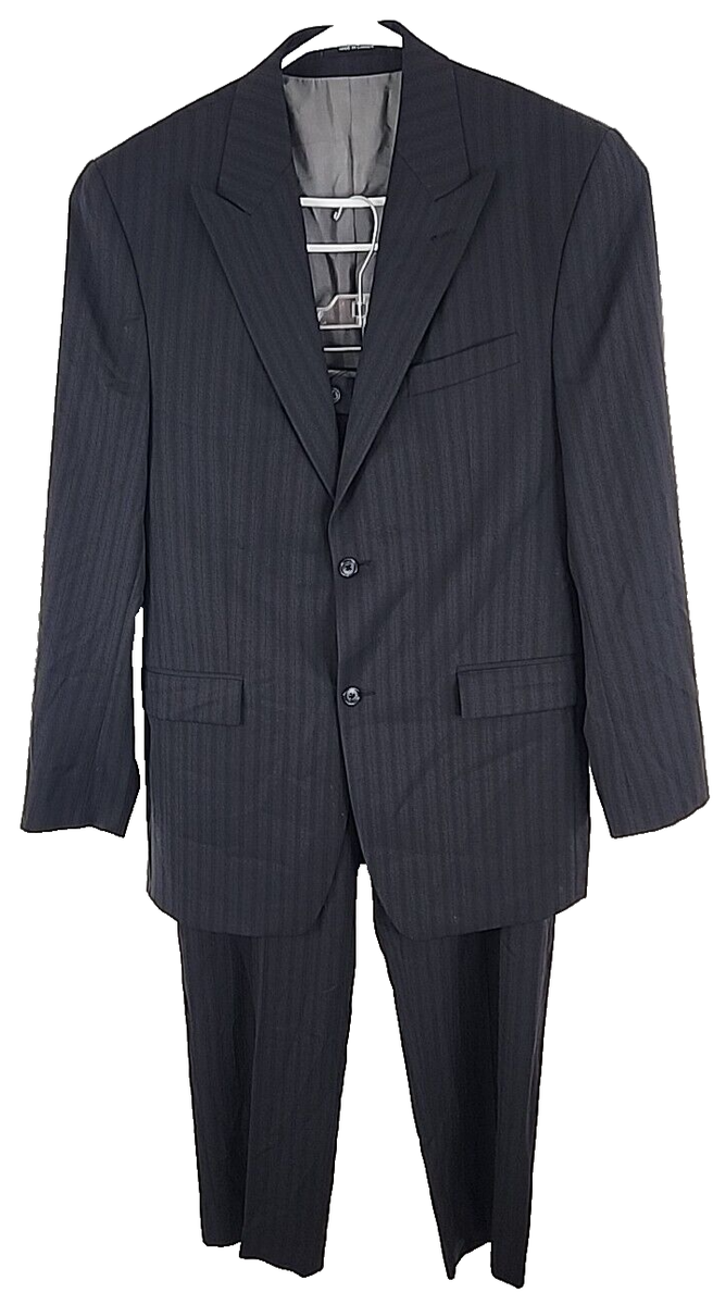 Calvin Klein Mens Charcoal Gray Black Pinstripe Suit, J: 40L Calvin Klein Mens Charcoal Gray Black Pinstripe Suit, J: 40L