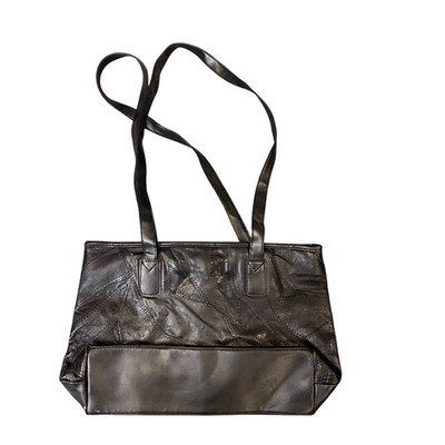 Vintage Damen Tasche schwarz Patchwork Leder Reißverschluss Doppelgriffe