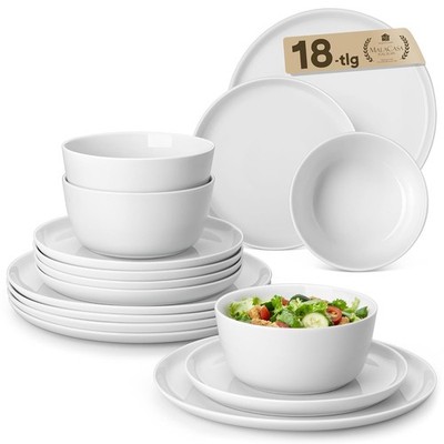 MALACASA Geschirrset 18-teilig Porzellan Tafelservice 6 Personen Weiße