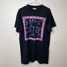 Vintage KEN DONE Shirt BLACK Libra Astrology OSFA 100% Cotton USA SINGLE STITCH