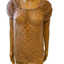 Y2K Princess Vera Wang Blouse Top Sz L Sheer Mesh Pink Dots Fairy Sexy Feminine