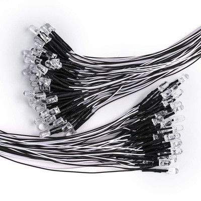 DiCUNO 100Pcs 5MM Pre Wired 12V Daylight White LED Diodes, 9.4 Inch/24CM Ultr...