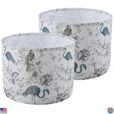 TaMTYH Set of 2 Large Lamp Shades - Flax Plant Drum Design, 13" Top x 10" High