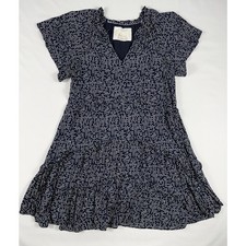Anthropologie Robin Tiered Mini Dress navy and white polka dot print Sz S