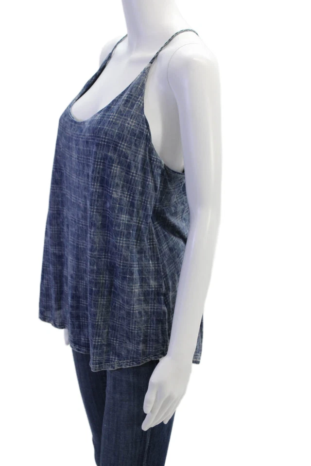 Camiseta sin mangas Bella Dahl para mujer de algodón con correa de espagueti cuello redondo a cuadros azul talla M Foto 2 de 4