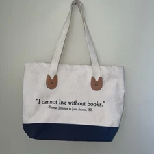 Tote “I Can’t Live Without Books" Jefferson silk screened Heavy Canvas book bag