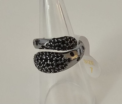 Bomb Party OG Ring Size 7 Wrapped With River Stone Black Onyx CZ On Hematite